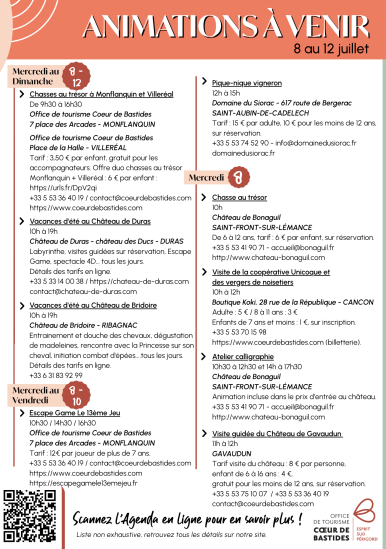 Animations du 8 au 12 juillet 2026